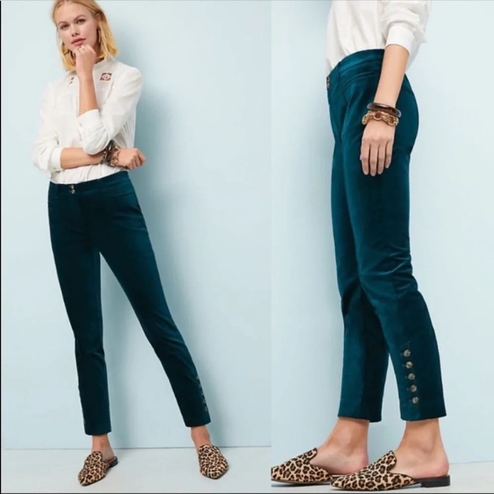 ANTHROPOLOGIE THE ESSENTIAL SLIM TEAL VELVET PANT